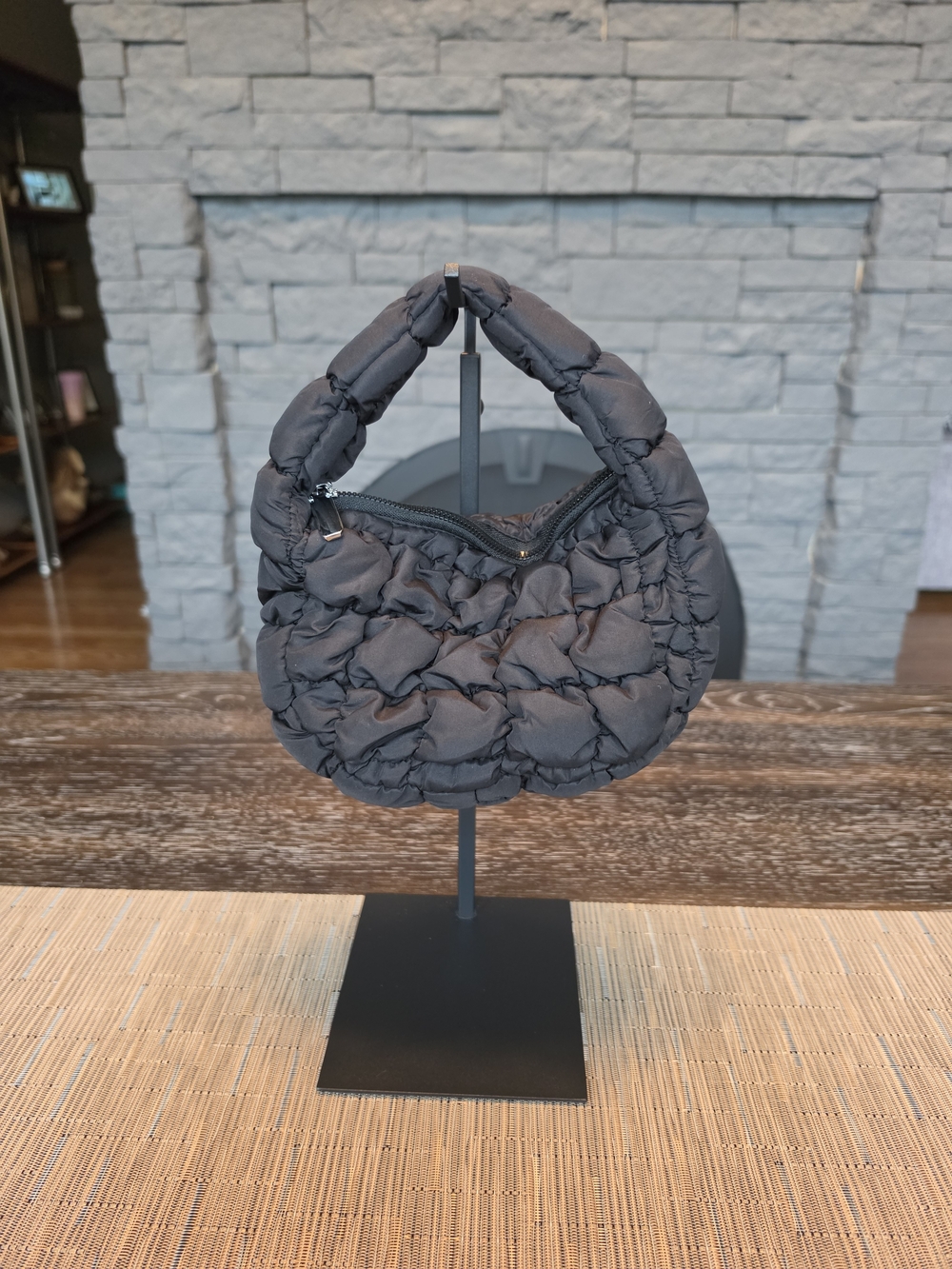 Quilted Puffer Mini Bag - Black